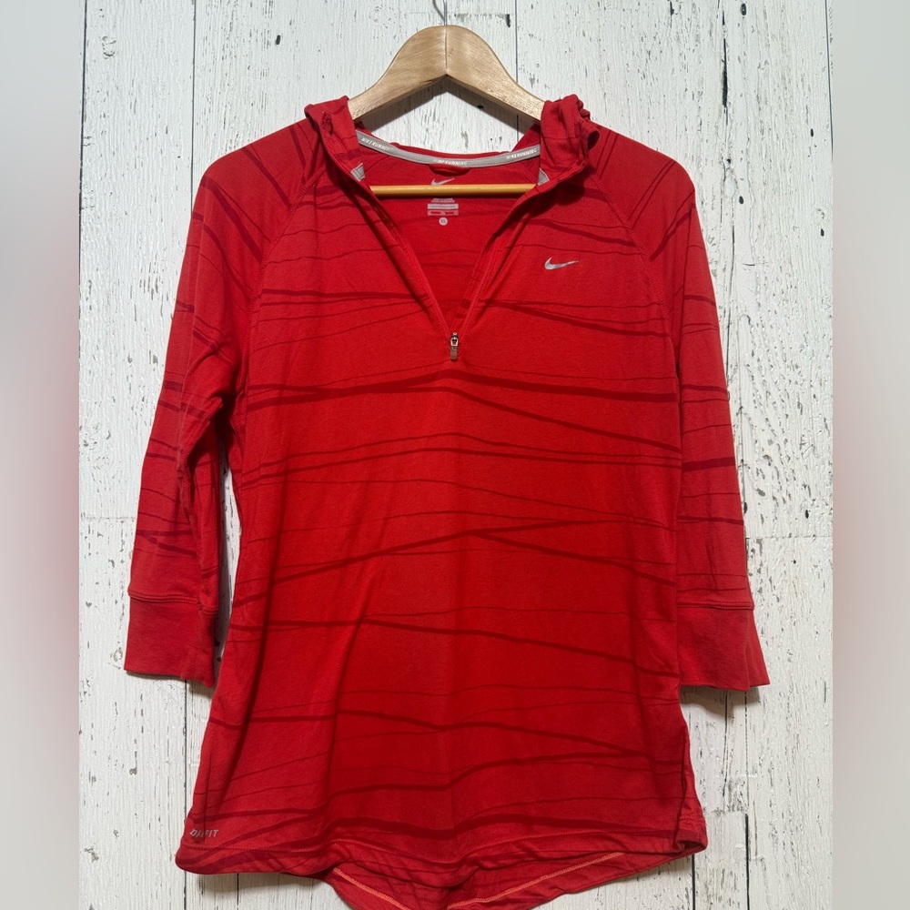 Nike Red Striped Quarter-Zip Top